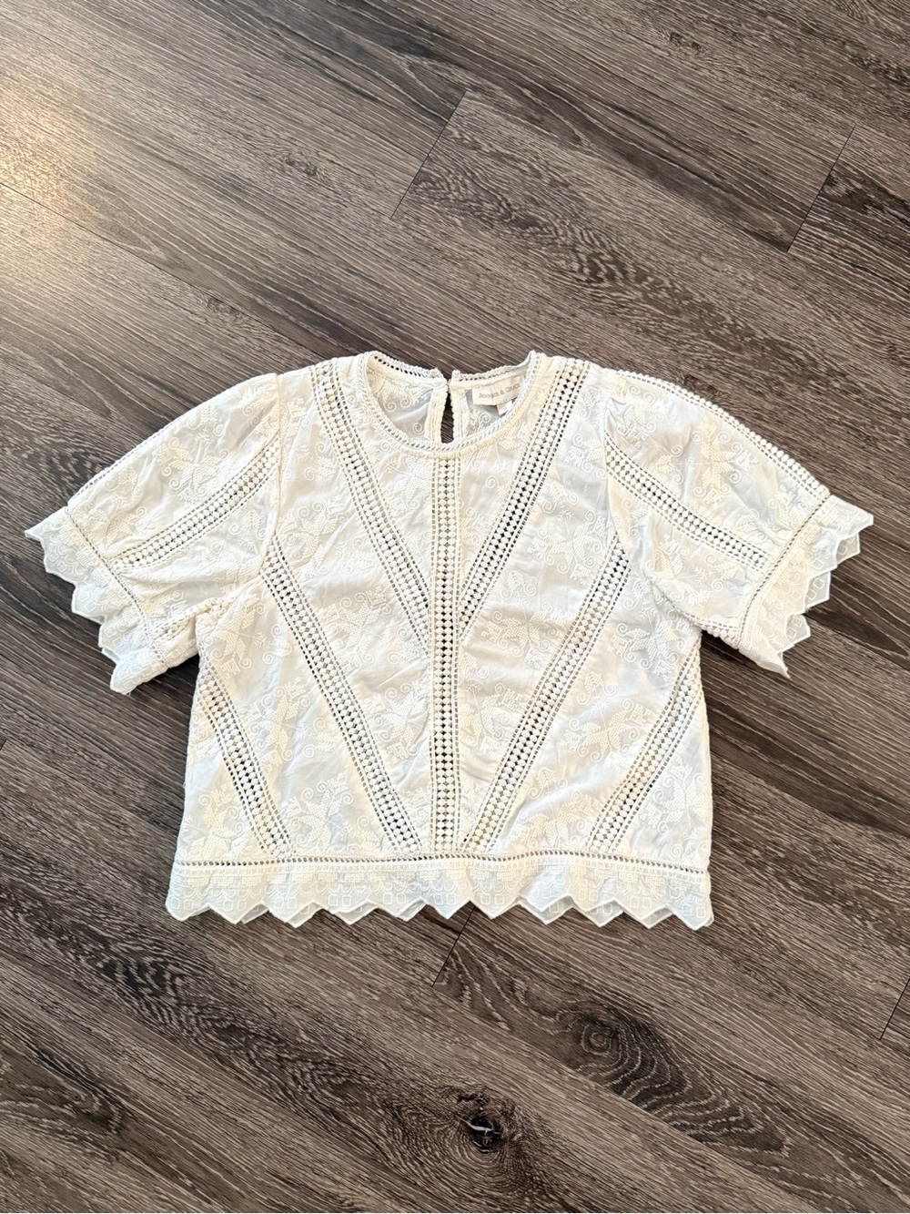 Jennifer & Grace Cream Short Sleeve Embroidered Top